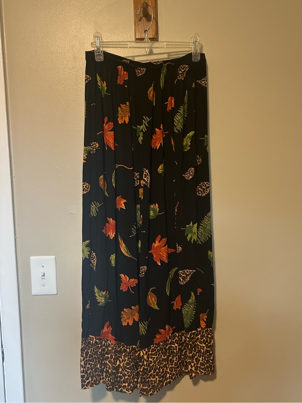 Clio Black Maxi Skirt with Orange Floral and Leopard Hem